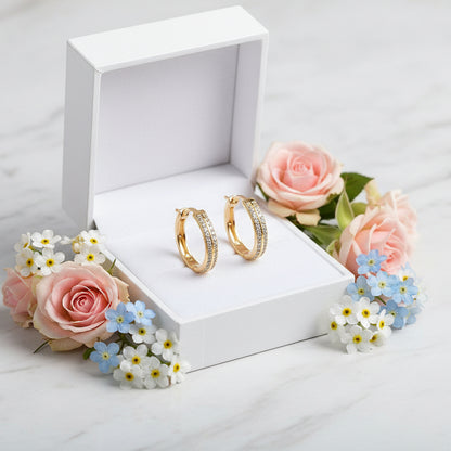 Modern Italian Twin Row Hoop Moissanite Earrings set in Gold Plated 925 Sterling Silver (GRA) Capella Reya pic 3
