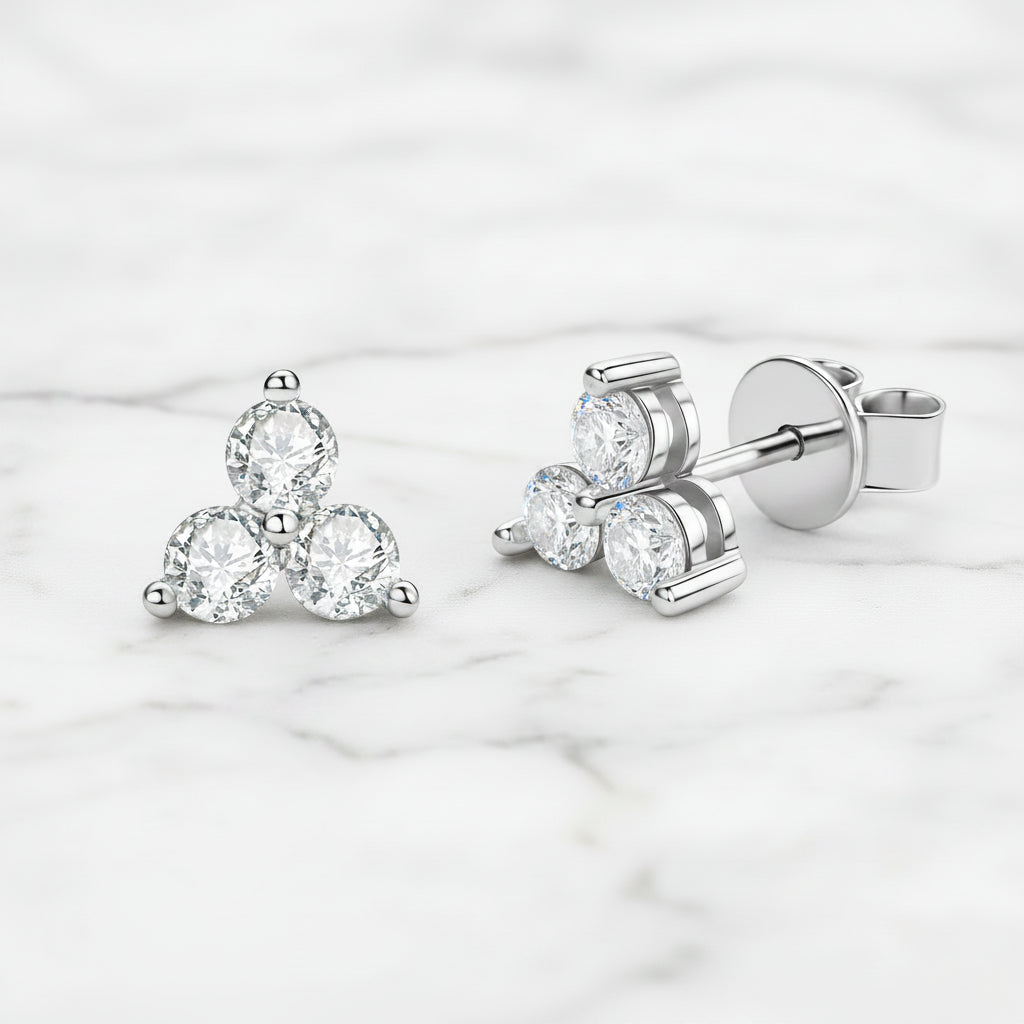 French Trèfle Design 0.6 Carat Moissanite Diamond Earrings set in 18K Gold plated 925 Silver (GRA)