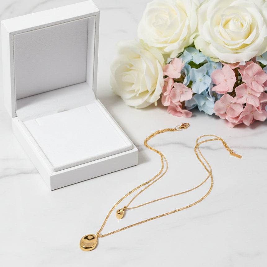 Modern Italian Design Irregular Double-layer Necklace set in 18K Gold Plating