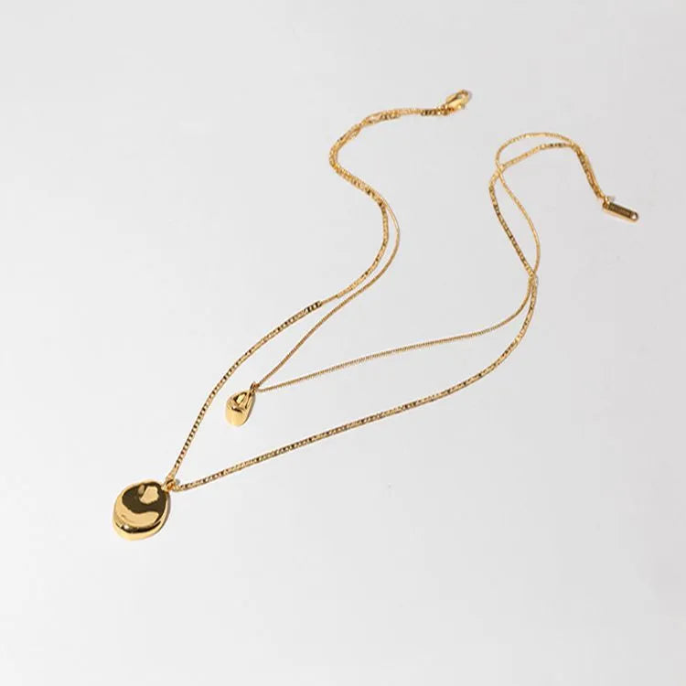 Modern Italian Design Irregular Double-layer Necklace set in 18K Gold Plating
