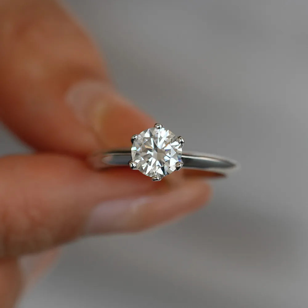 Six-Claw Engagement Ring 2 Carat Moissanite Diamond set in 18K White Gold Plated 925 Silver (GRA)