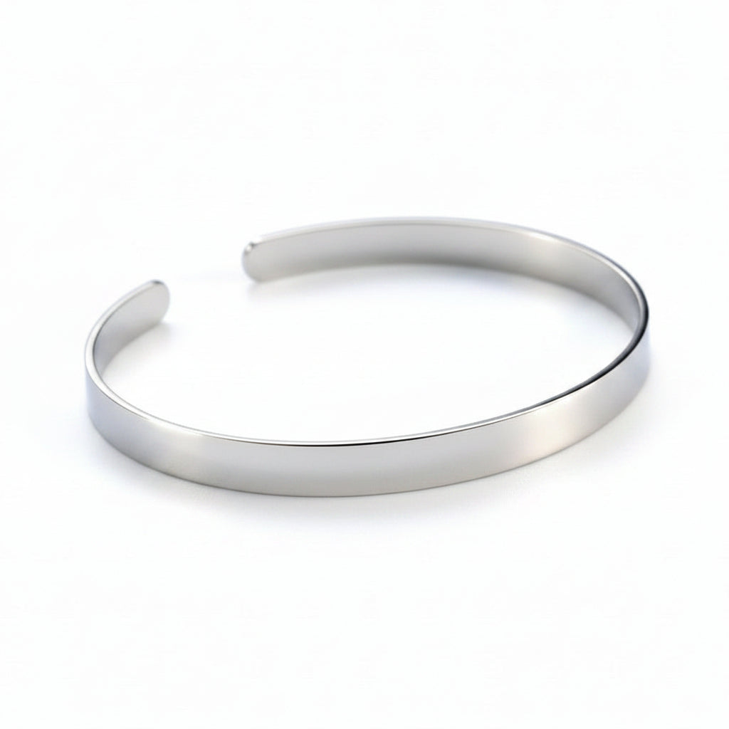 European Vintage Pure Silver Wide Face Bangle set in 18K White Gold Plated 925 Sterling Silver Capella Jewellery
