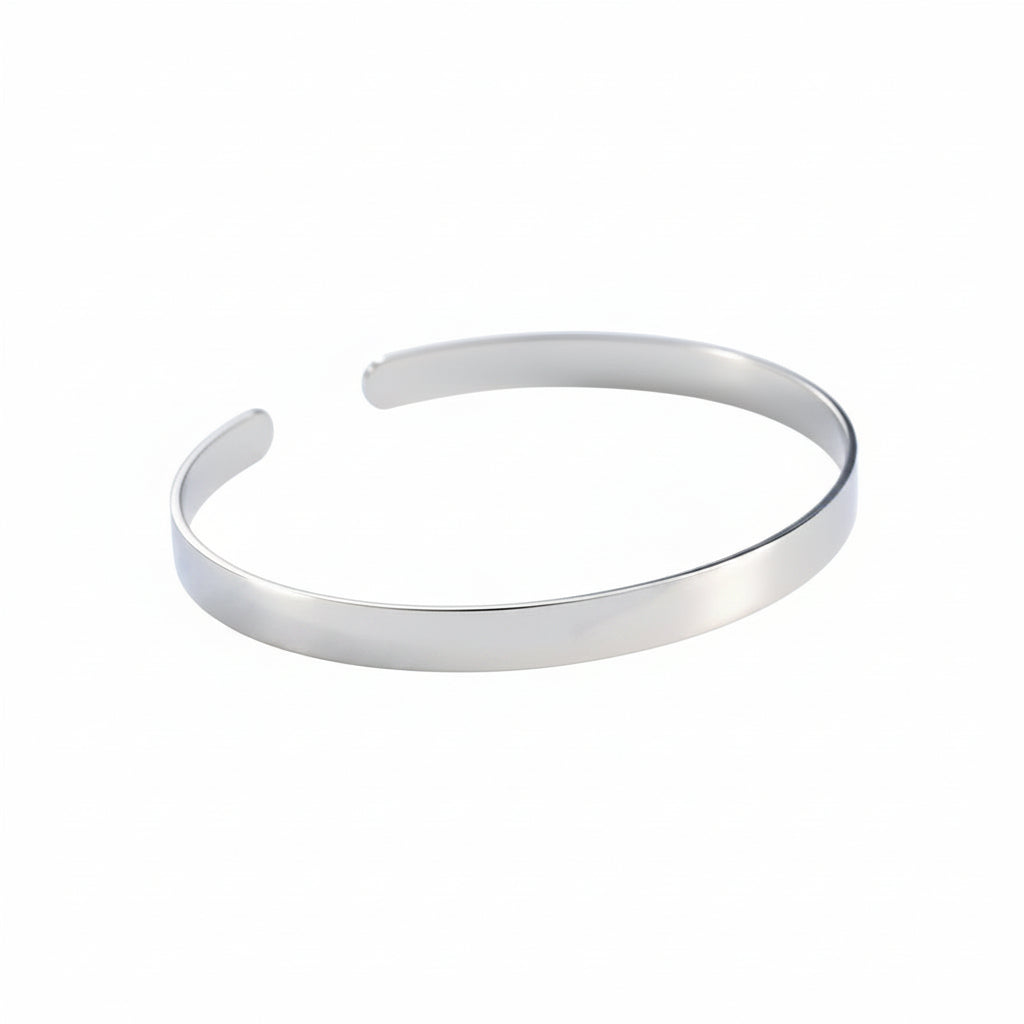 Pure Silver Wide Face Bangle set in 18K White Gold Plated Premium S925 Sterling Silver