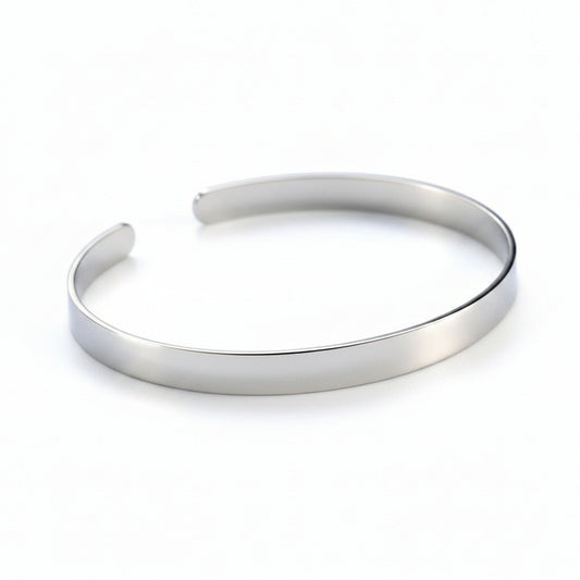European Vintage Pure Silver Wide Face Bangle set in 18K White Gold Plated 925 Sterling Silver