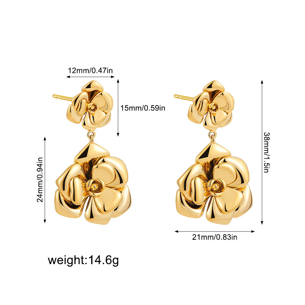 18K Gold Plated Camellia Retro Stud Earrings