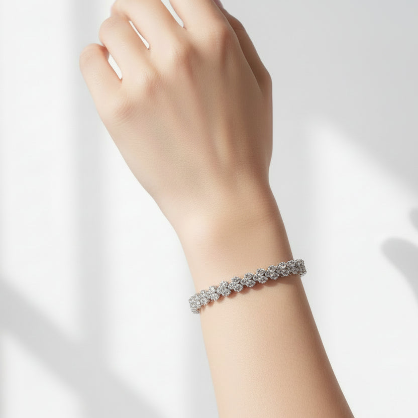 European Design Full Row Natural Zircon Tennis Bracelet set in 18K White Gold Plated 925 Silver