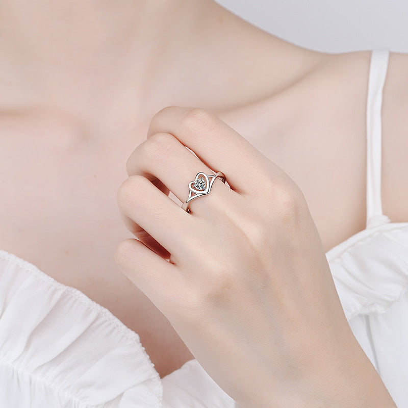 European Romantic Heart 0.3 Carat Moissanite Ring set in 18K White Gold Plated 925 Silver (GRA)