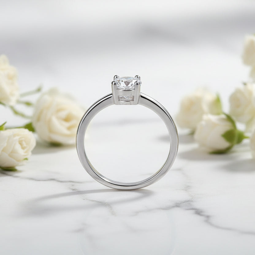 Italian Modern Four-Claw Oval 1 Carat Moissanite Diamond Ring in 18K White Gold 925 Silver (GRA)