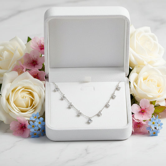 Classic French Tassel 1.1 Carat Moissanite Diamond Necklace set in Platinum Plated 925 Silver (GRA)