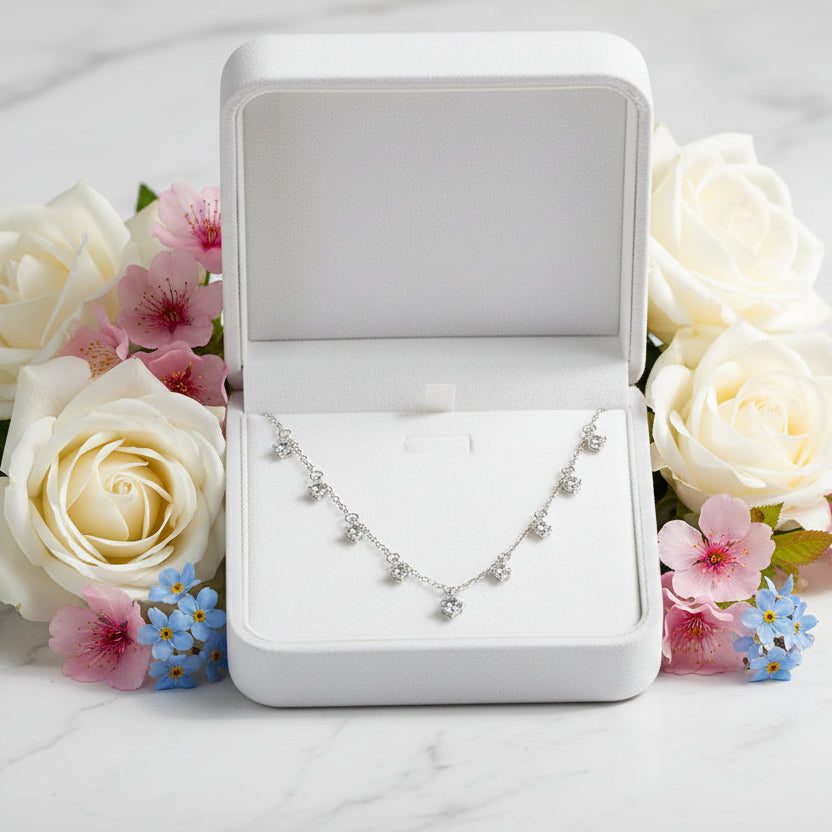 Classic French Tassel Designed 1.1 Carat Moissanite Diamond Necklace set in 925 Silver (GRA)