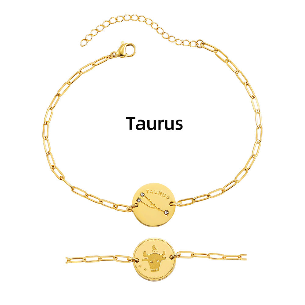 Twelve Constellation Stars Signs Micro Inlaid Natural Zircon Bracelet set in 18K Gold Plating