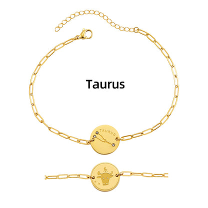 Twelve Constellation Stars Signs Micro Inlaid Natural Zircon Bracelet set in 18K Gold Plating Capella Jewellery