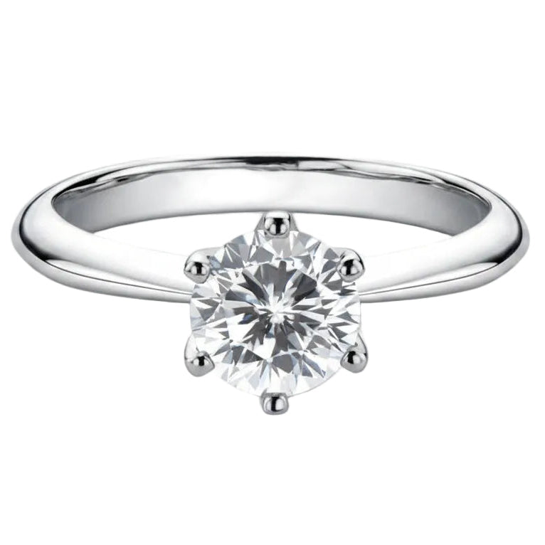 European Six Claw Engagement Ring 1 Carat Moissanite Diamond in 18K White Gold Plated 925 Silver