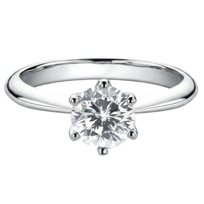 European Inspired Six-Claw Solitaire Ring 1 Carat Moissanite in 18K White Gold Plated 925 Silver Capella Jewellery
