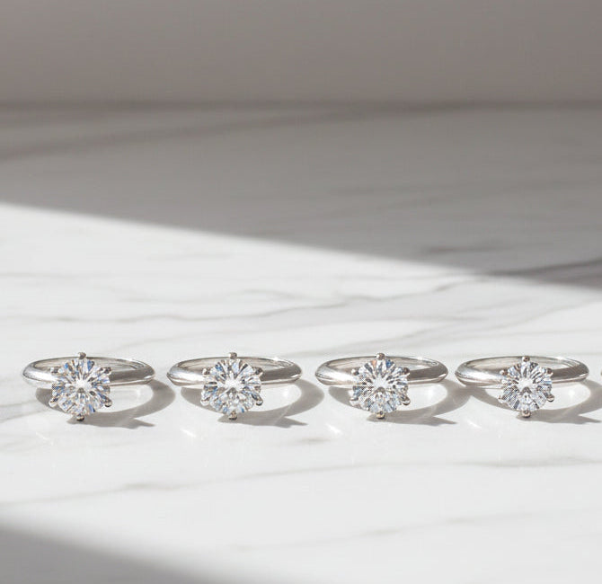 Six-Claw Engagement Ring 2 Carat Moissanite Diamond set in 18K White Gold Plated 925 Silver (GRA)