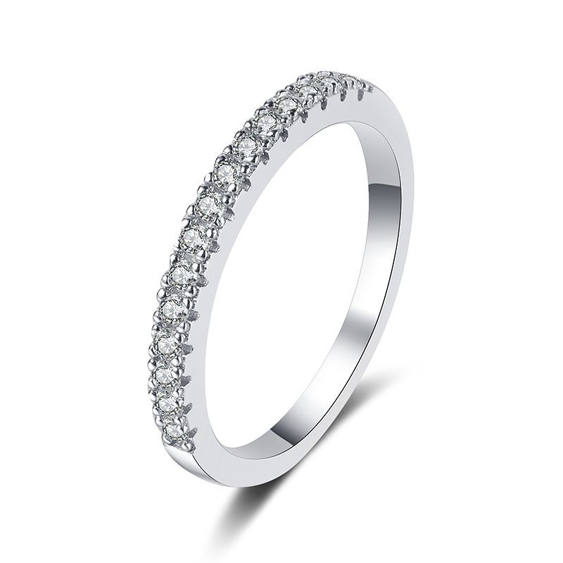 Italian 15 Stone Design 0.22 Carat Moissanite Diamond Ring set in Platinum Plated 925 Silver (GRA)