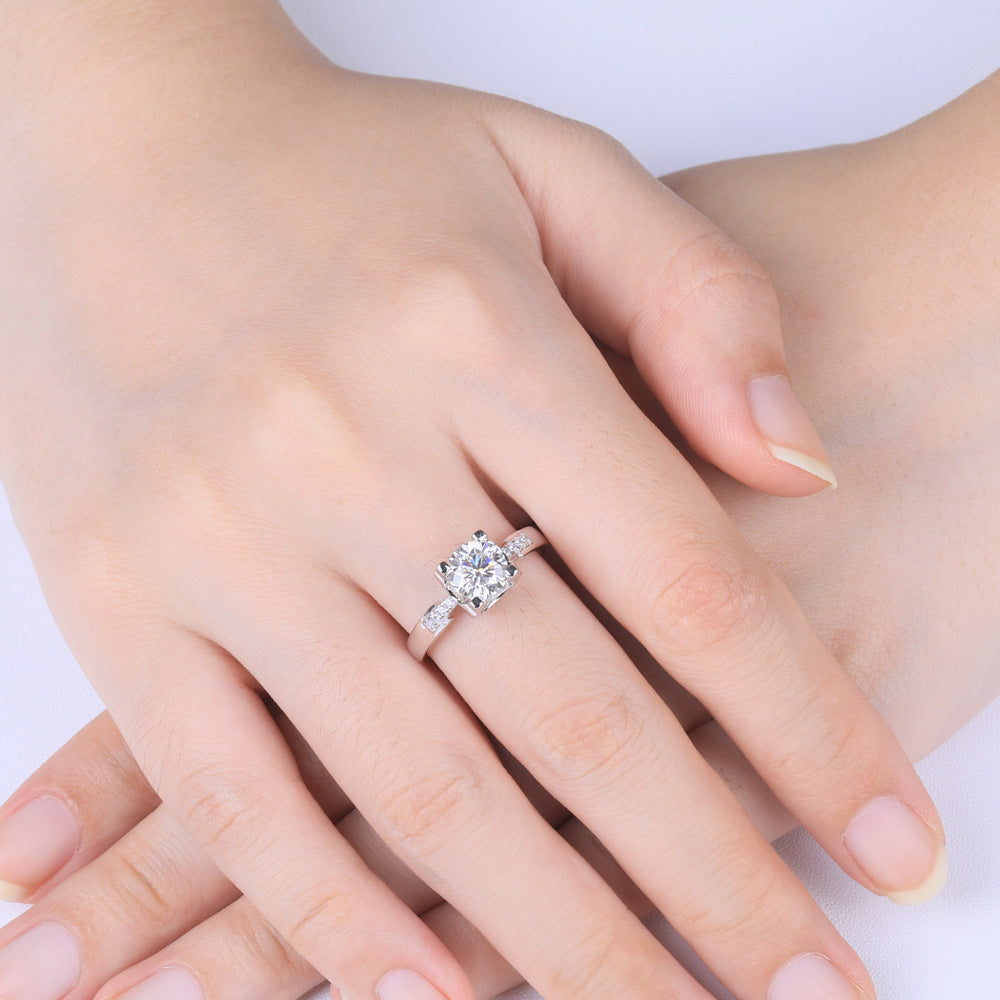 Modern Italian Engagement Ring 1 Carat Moissanite Diamond set in Platinum Pleated 925 Silver (GRA)