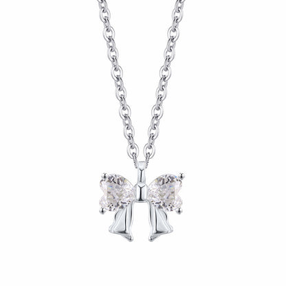 European Princess Bow Micro Natural Zircon Gemstone Pendant Necklace set in Pure 999 Silver Capella Jewellery