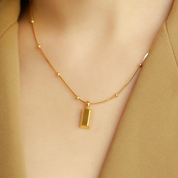 Classic Gold Bar Design Pendant set in 18K Gold Plated 925 Sterling Silver Necklace