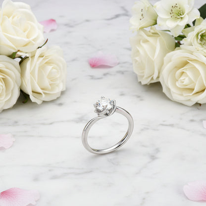 Italian Solitaire Twist Design 1 Carat Moissanite Ring set in 18K White Gold Plated 925 Silver (GRA) Capella Jewellery