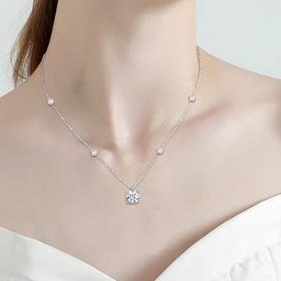 Luxury Five Stars 2 Carat Moissanite Diamond Necklace set in 18K White Gold Plated 925 Silver (GRA)
