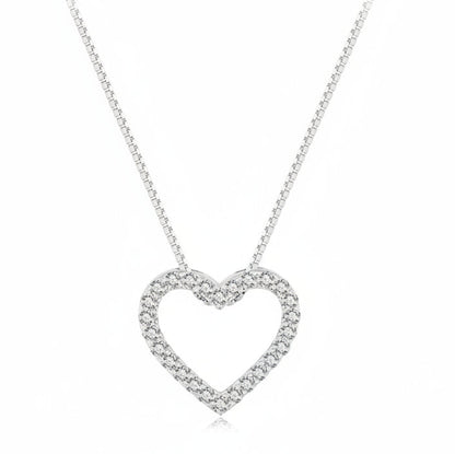 Classic French Heart Pave Inlaid Moissanite Pendant set in Platinum Plated 925 Silver Capella Jewellery