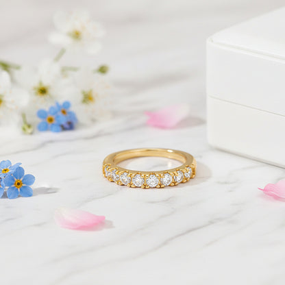 French Seven Stars Pavé 0.7 Carat Moissanite  Eternity Ring set in 18K Gold Plated 925 Silver Capella Jewellery