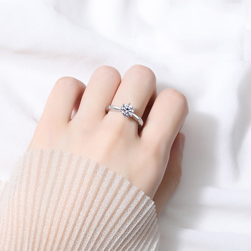 French Six-Claw Design 1.5 Carat Moissanite Diamond set in 18K White Gold Plated 925 Silver (GRA)