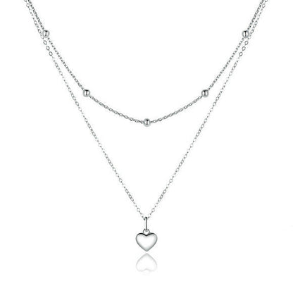 Silver Heart Twin Layer Necklace set in 18K White Gold Plated 925 Sterling Silver Capella Jewellery
