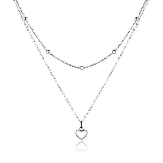 Silver Heart Twin Layer Necklace set in 18K White Gold Plated 925 Sterling Silver