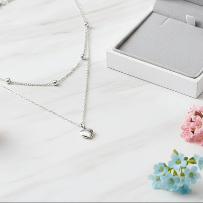 Silver Heart Twin Layer Necklace set in 18K White Gold Plated 925 Sterling Silver Capella Jewellery