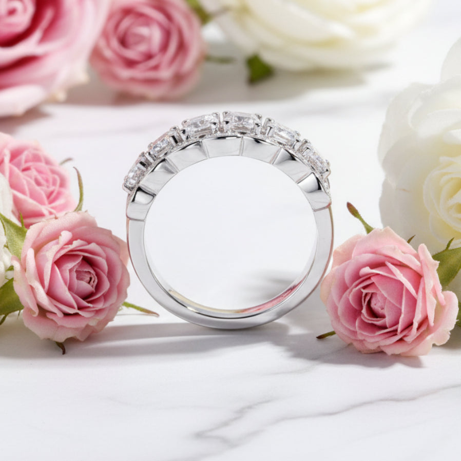 French Half Eternity Ring 2 Carat Moissanite Diamond set in 18K White Gold Plated 925 Silver (GRA)