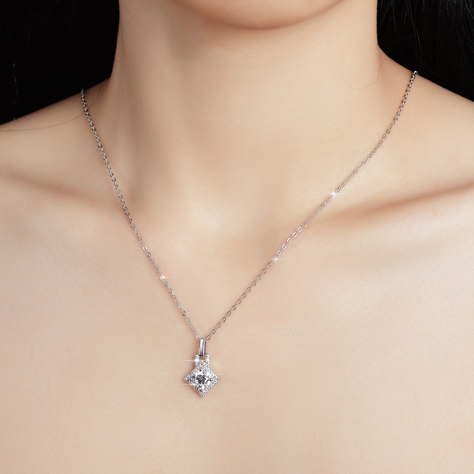 Korean Inspired Design 1 Carat Inlaid Moissanite Diamond Pendant set in 925 Sterling Silver (GRA)