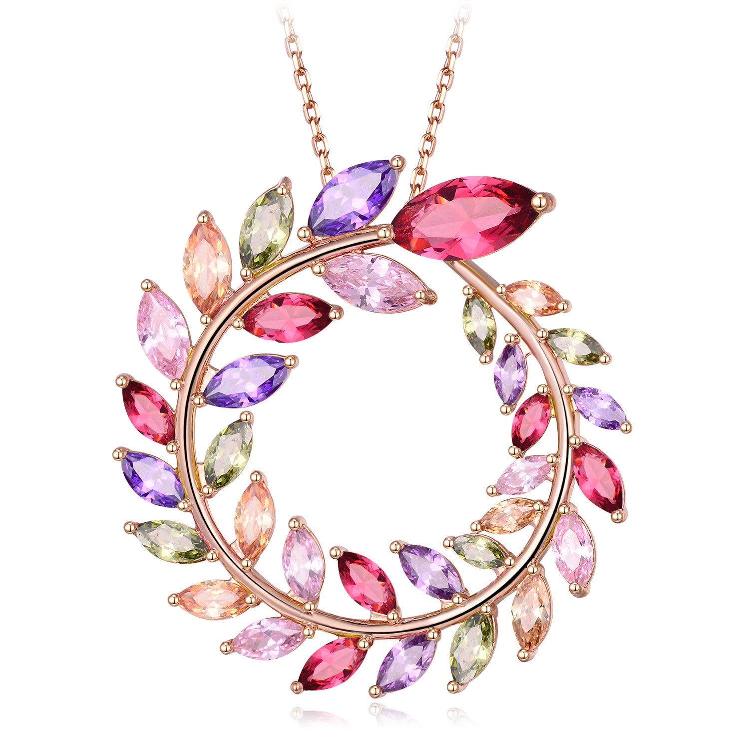 18K Real Gold Handcrafted Inlaid Colorful Garland Shape Necklace and Earrings