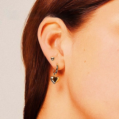 Simple French Design Love Heart Pendant Earrings set in 18K Gold Plated 316L Stainless Steel Capella Jewellery
