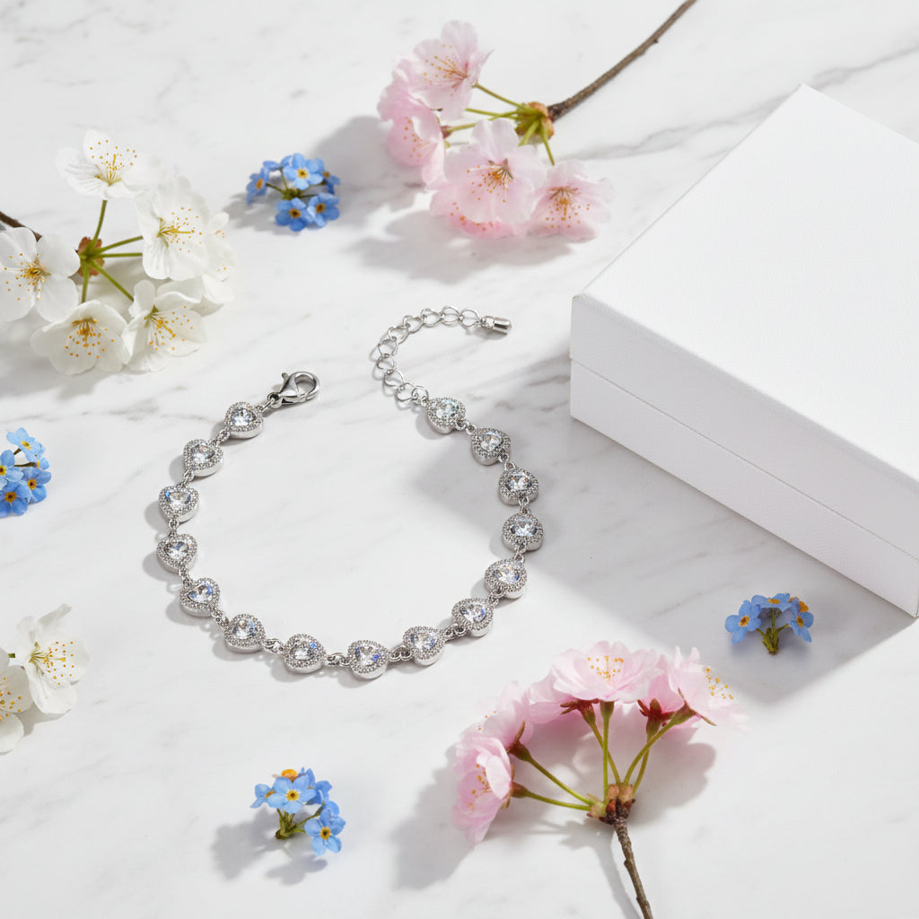 Elegant Charm Natural Zircon Gemstone Bracelet set in 18K White Gold Electroplating
