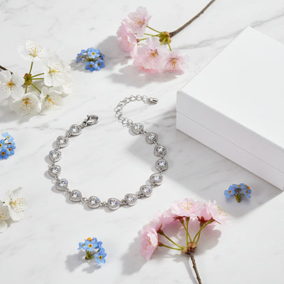 Elegant Italian Hearts Natural Zircon Gemstone Charm Bracelet set in 18K White Gold plating Capella Jewellery