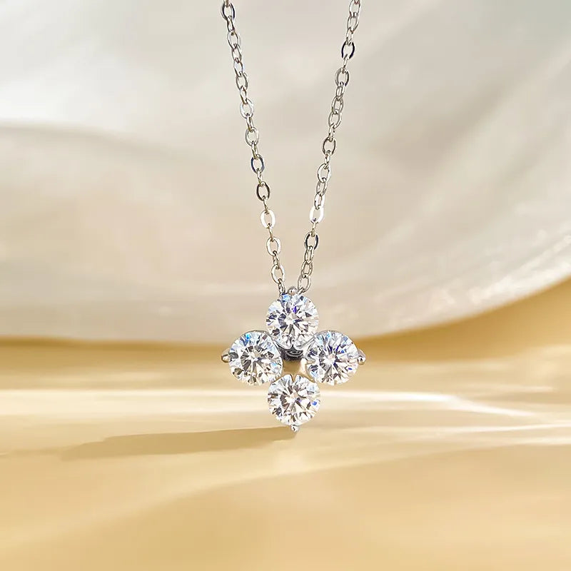 Four-Leaf Clover 2 Carat Moissanite Necklace set in 18K White Gold Plated 925 Silver (GRA) Capella Jewellery
