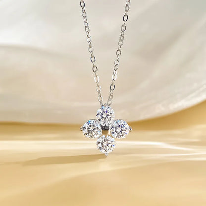 Four-Leaf Clover 2 Carat Moissanite Necklace set in 18K White Gold Plated 925 Silver (GRA) Capella Jewellery