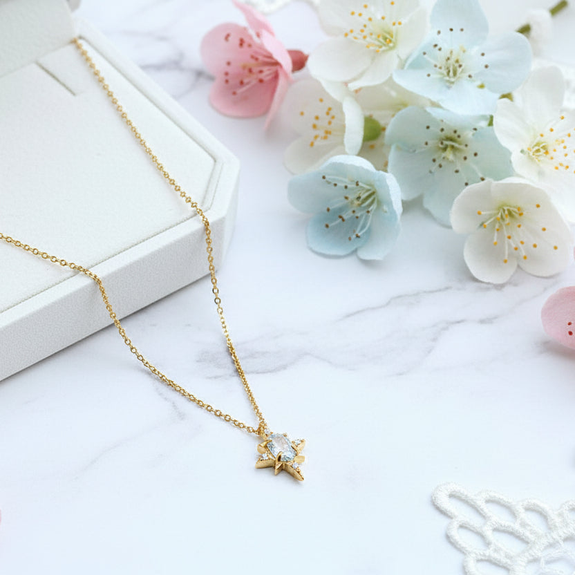 Japanese Natural Turquoise Topaz Gemstone Necklace set in 18K Gold Plated 925 Silver