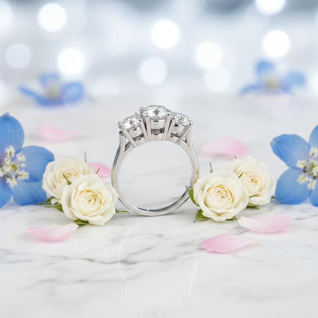 Three In A Row 2.6 Carat Moissanite Diamonds set in S925 Sterling Silver Ring