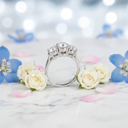 Italian Three In A Row Design 2.6 Carat Moissanite Ring set in 18K White Gold Plated 925 Silver (GRA) Capella Jewellery