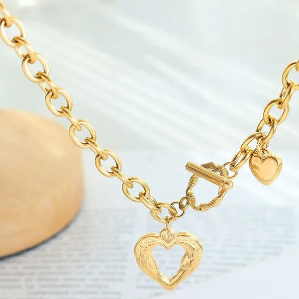 N0.2     French Chic Amore Peach Love Heart Design Pendent set in 18K Gold Plated Necklace