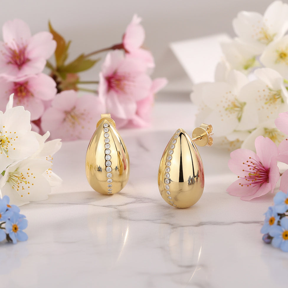Golden Drop earrings Micro Inlaid Moissanite Diamond set in 18K Gold Plated 925 Silver (GRA)