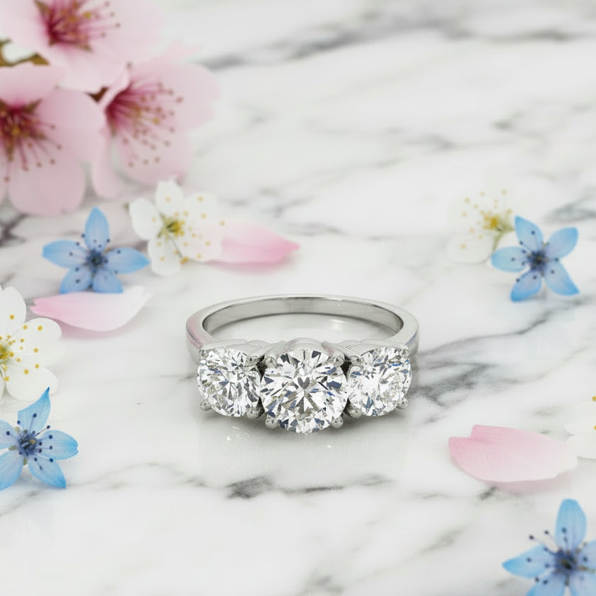 Three In A Row 2.6 Carat Moissanite Diamonds set in S925 Sterling Silver Ring