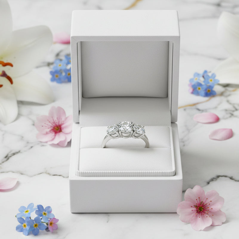 Three In A Row 2.6 Carat Moissanite Diamonds set in S925 Sterling Silver Ring