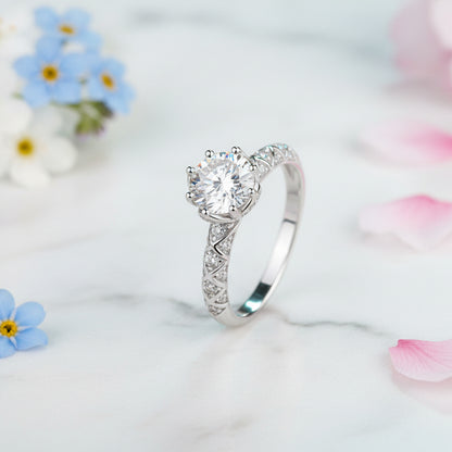 Japanese Design Solitaire Micro Pavé 1 Carat Moissanite Ring set in 18K White Gold Plated 925 Silver (GRA) Capella Jewellery