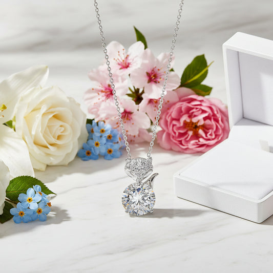 French Fox Design 2 Carat Moissanite Diamond Pendent set in 18K White Gold Plated 925 Silver