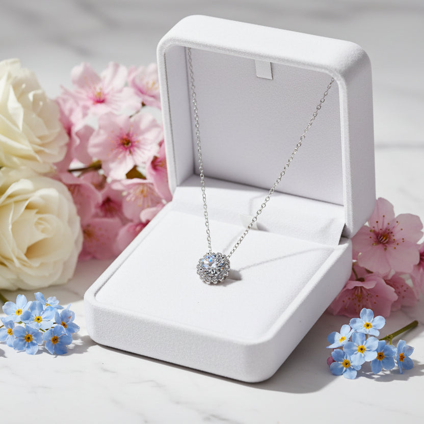 Sunshine Halo Pendant 1 Carat Moissanite Diamond Necklace set in 925 Silver