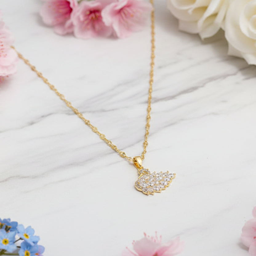 Luxury Swan Motif Inlaid Natural Zircon Gemstone Pendant set in 18K Gold Plating Necklace Capella Jewellery